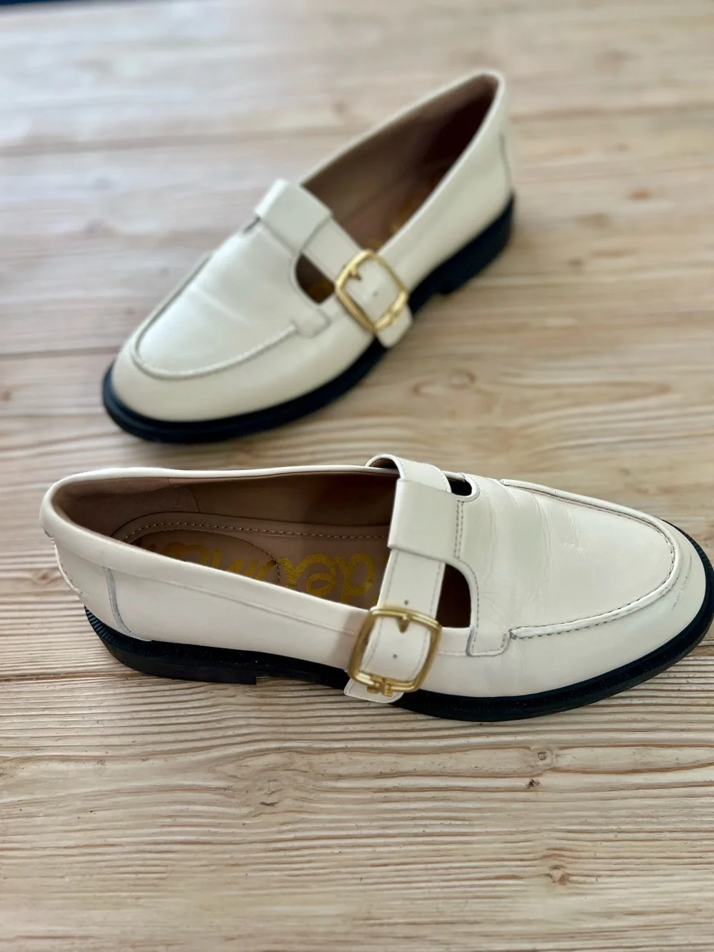Sam Edelman Elaina Ivory Leather Buckle Loafers Size 7